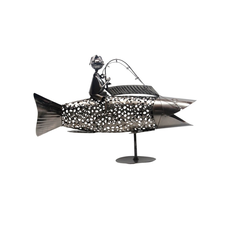 Single Wine Bottle Holder Fisherman Riding a Fish