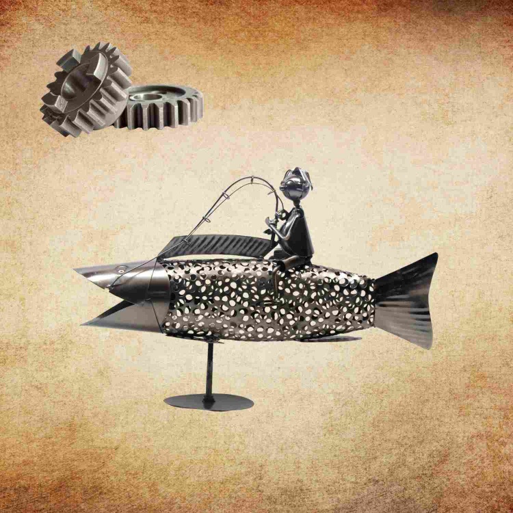 Single Wine Bottle Holder Fisherman Riding a Fish