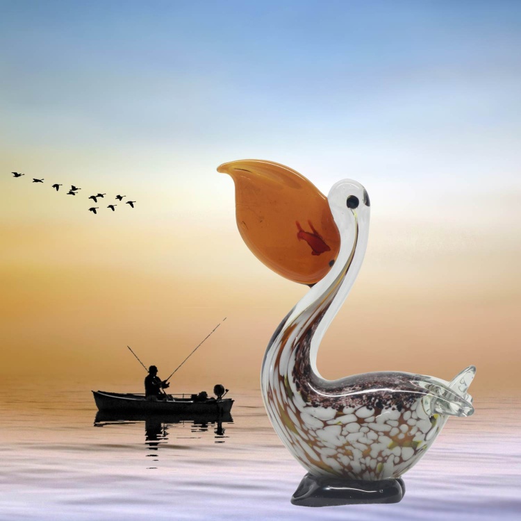 Zibo Handblown Art Glass - Pelican with Fish on its beak