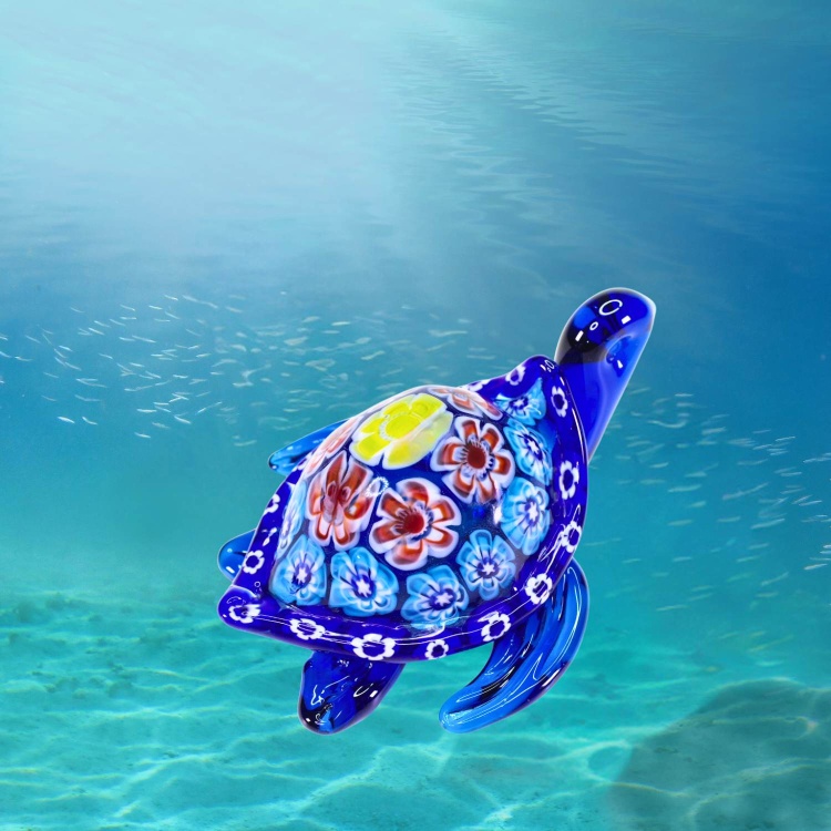 Zibo Handblown Art Glass - Millefiori Pattern Sea Turtle