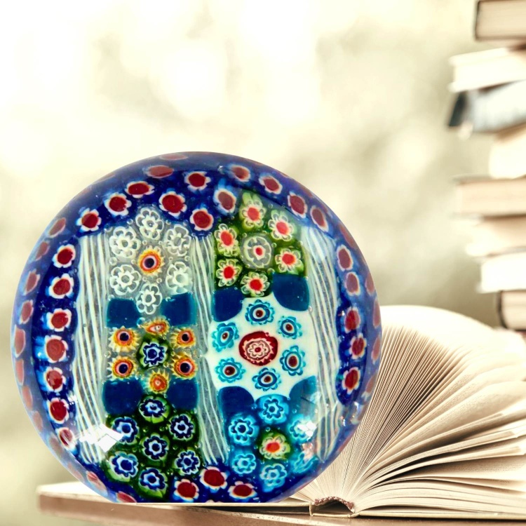Artisan Handblown Glass Paperweight with Millefiori Pattern
