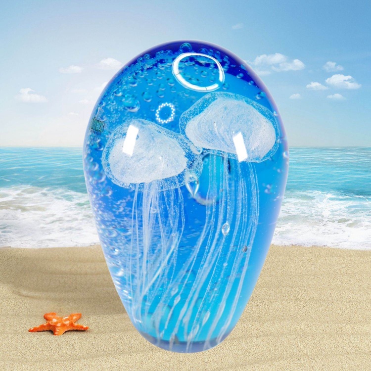 Handblown Zibo Art Glass Twin Jellyfish Paperweight