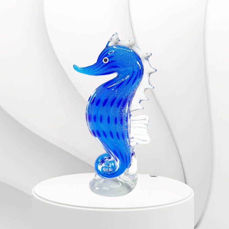 Zibo Handblown Art Glass - Baby Blue Seahorse