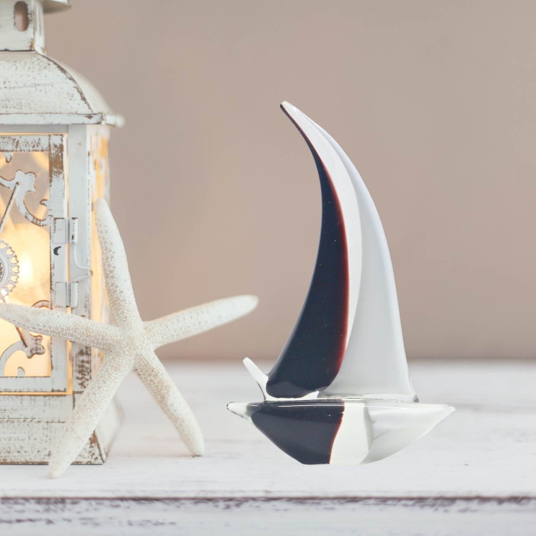 Zibo Handblown Art Glass - Black and White Sailing Boat