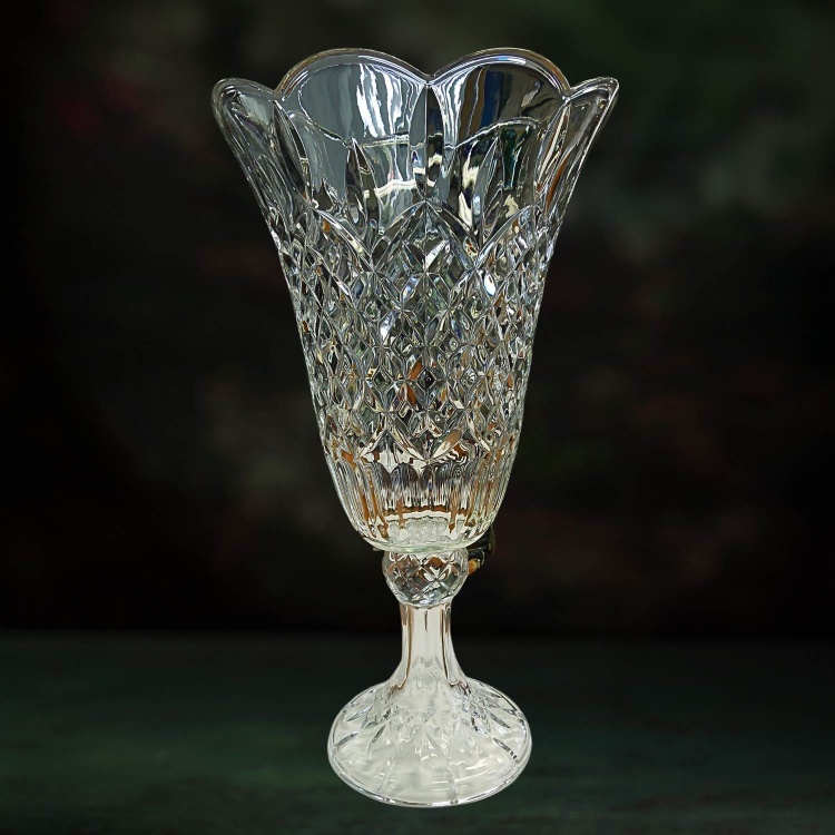 Large Goblet Style K9 Crystal Glass Vase on Stand