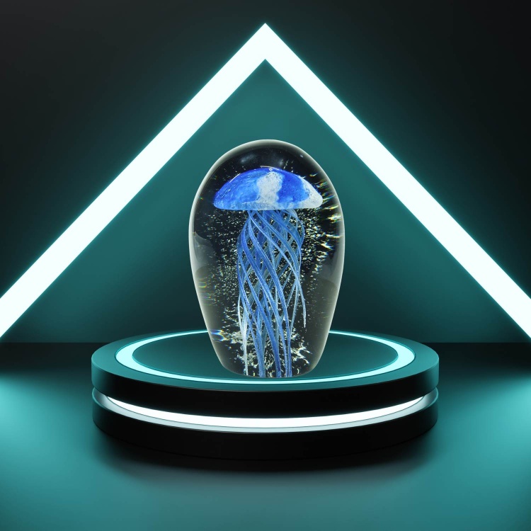 Zibo Handblown Art Glass - Dark Blue Jellyfish Paperweight