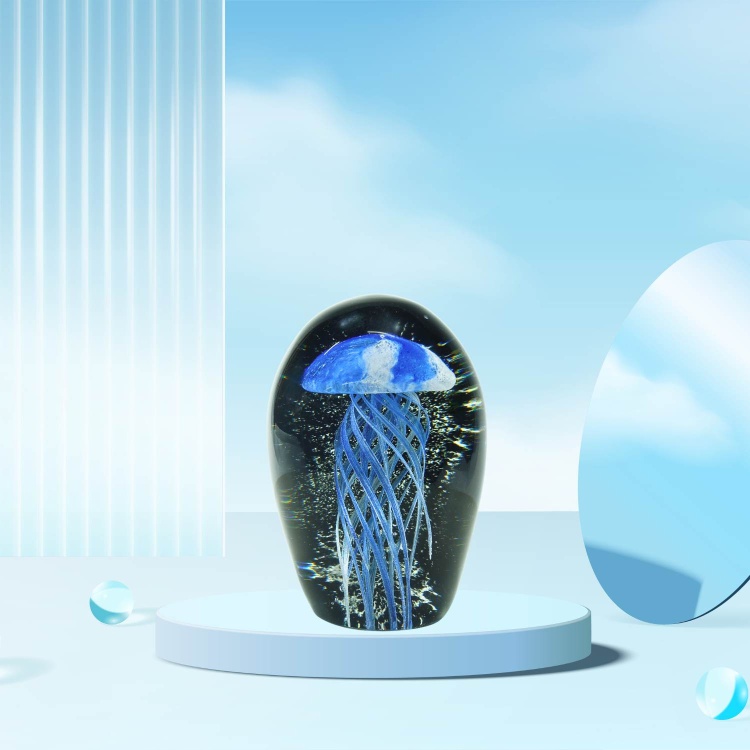 Zibo Handblown Art Glass - Dark Blue Jellyfish Paperweight