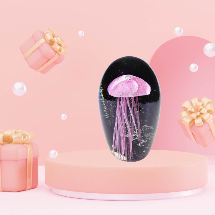 Zibo Handblown Art Glass - Pink Jellyfish Paperweight