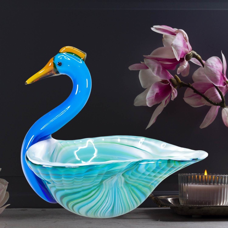 Zibo Handblown Art Glass - Blue Peacock Bowl