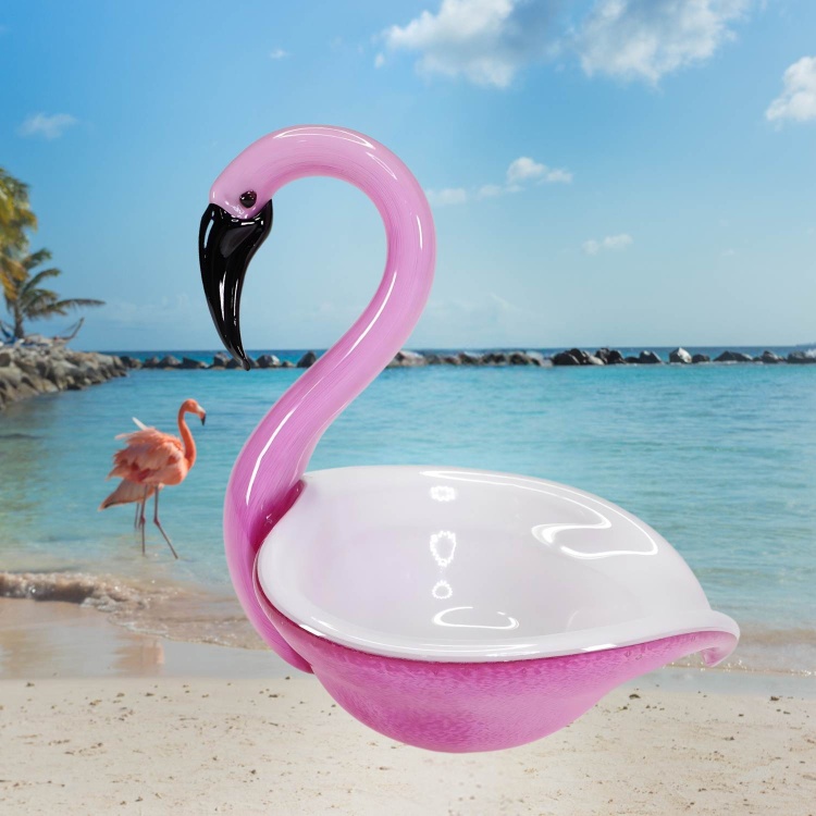 Zibo Handblown Art Glass - Pink Flamingo Bowl