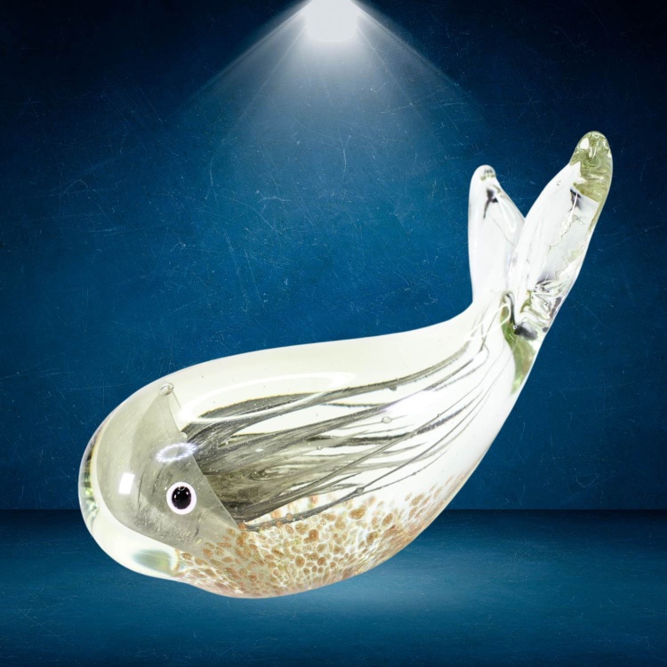Zibo Handblown Art Glass - Whale with Jellyfish swimming in belly