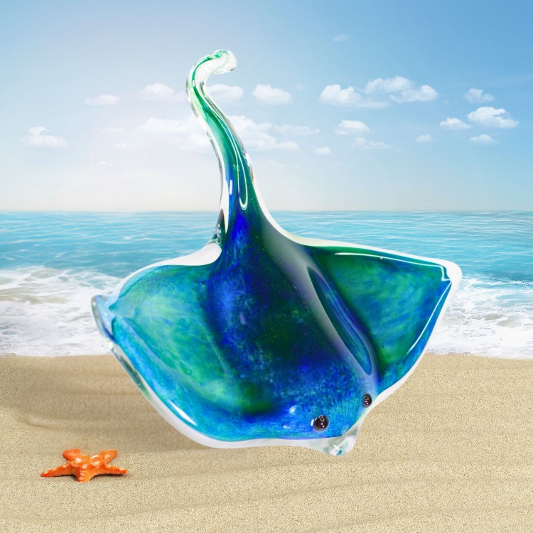 Zibo Handblown Art Glass - Blue and Green Glass Stingray