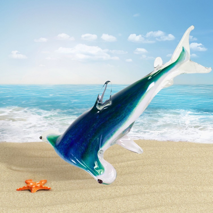 Zibo Handblown Art Glass - Blue and Green Hammerhead Shark