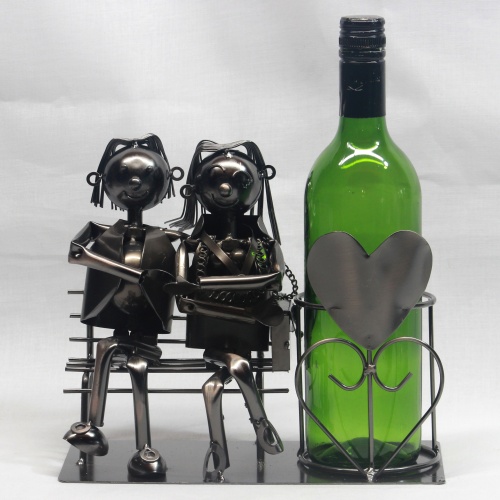Wine Bottle Holder - Couple on bench with Heart