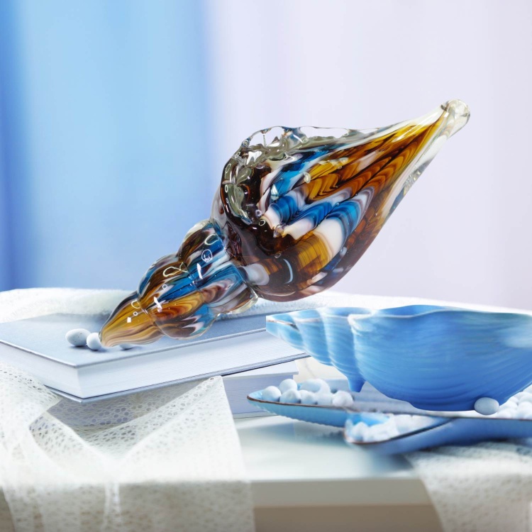 Zibo Handblown Art Glass - Mini Blue and Brown Seashell