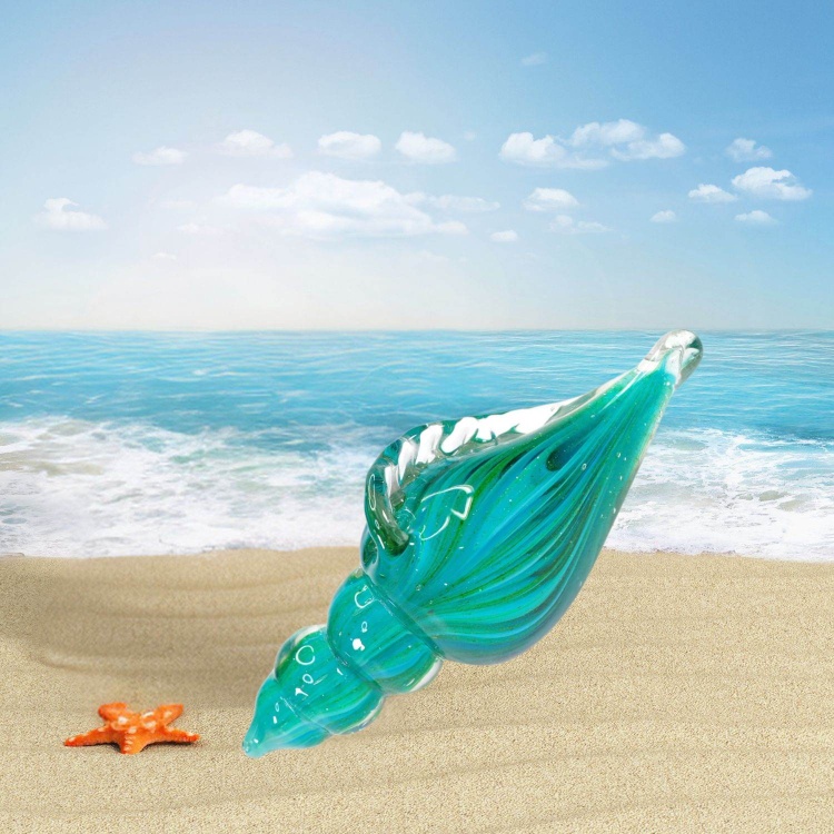 Zibo Handblown Art Glass - Mini Blue and Green Seashell