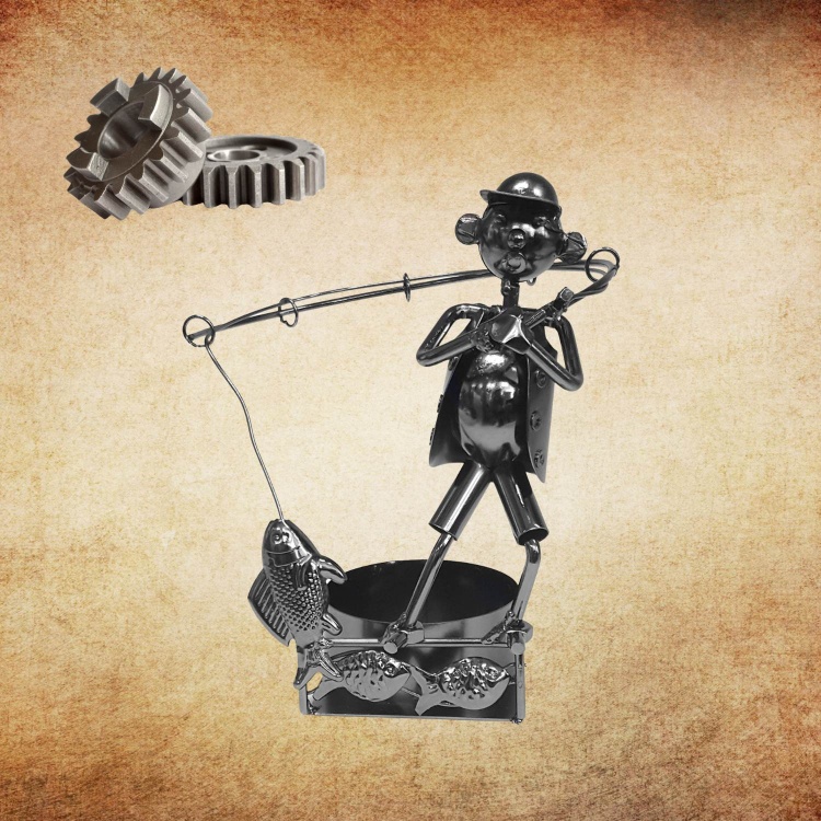 Handmade Single Fisherman Catching Fish Wine Bottle Holder