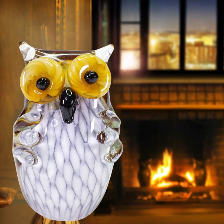 Zibo Handblown Art Glass - Brown Owl with Stripy Belly