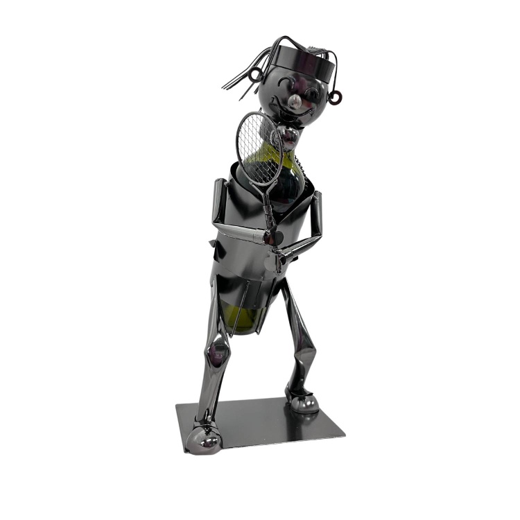 Handmade Nuts and Bolts Tennis Player Single Wine Bottle Holder