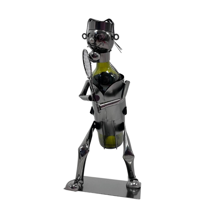 Handmade Nuts and Bolts Tennis Player Single Wine Bottle Holder