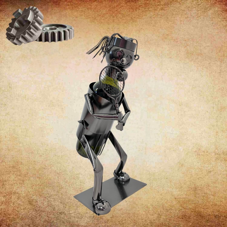 Handmade Nuts and Bolts Tennis Player Single Wine Bottle Holder