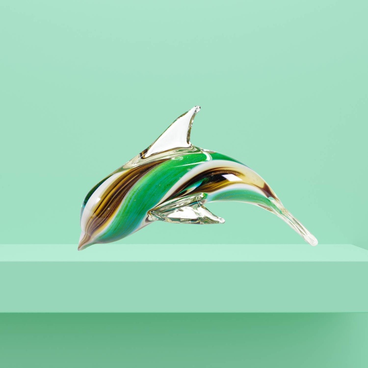 Zibo Handblown Art Glass - Brown and Green Dolphin
