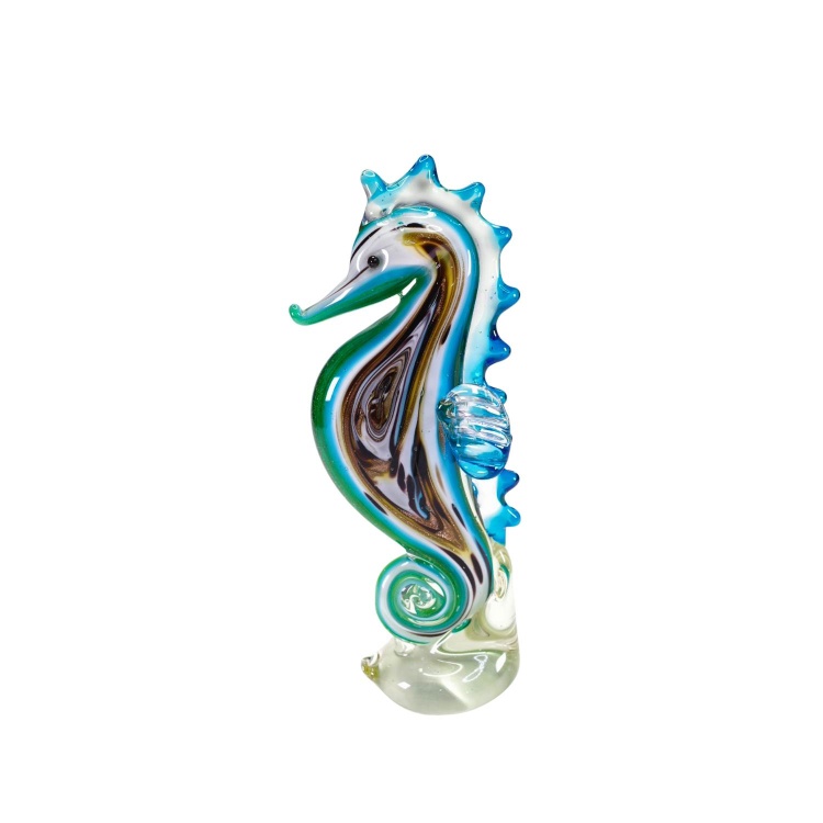 Zibo Handblown Art Glass - Brown and Green Seahorse