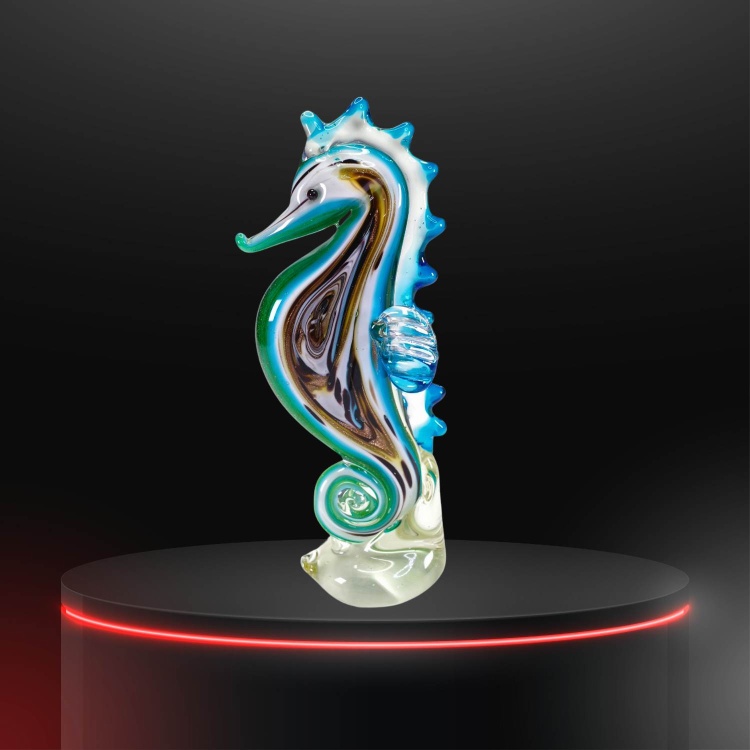 Zibo Handblown Art Glass - Brown and Green Seahorse