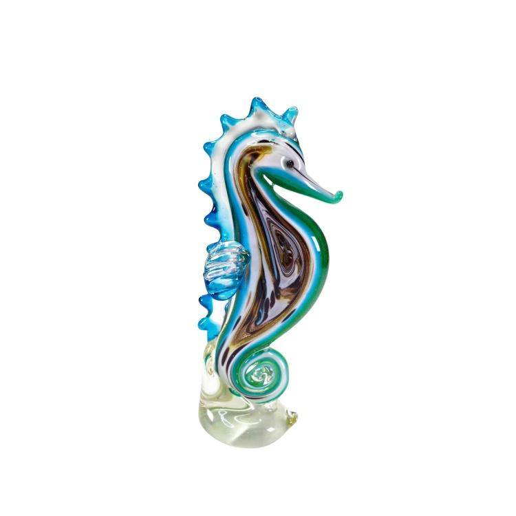 Zibo Handblown Art Glass - Brown and Green Seahorse