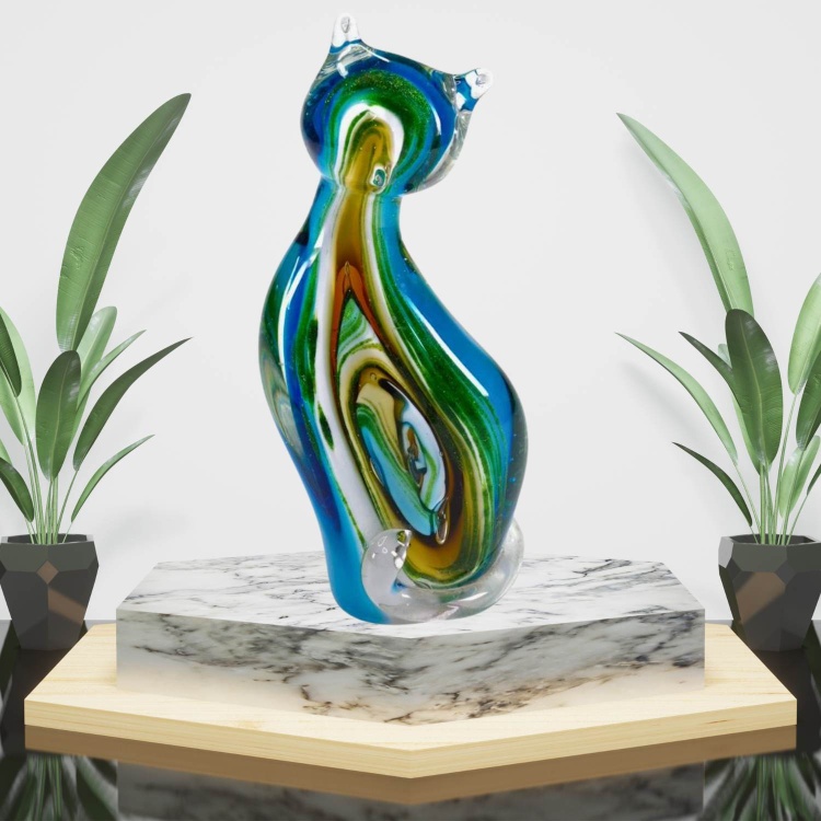 Zibo Handblown Art Glass - Multi Color Cat