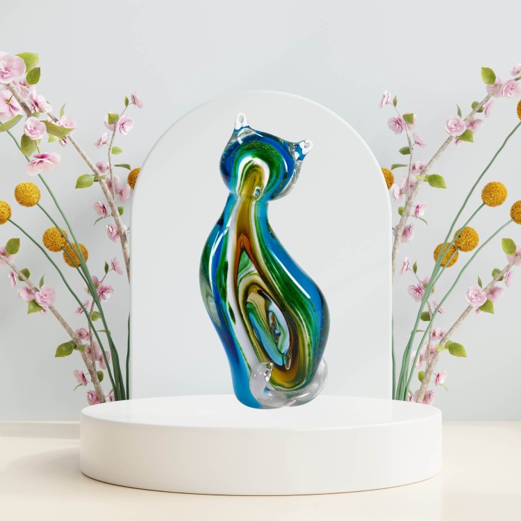 Zibo Handblown Art Glass - Multi Color Cat