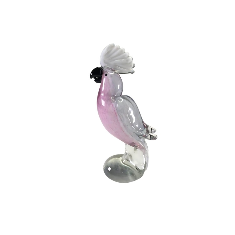 Zibo Handblown Art Glass - Pink  and Grey Cockatoo (Gahah)