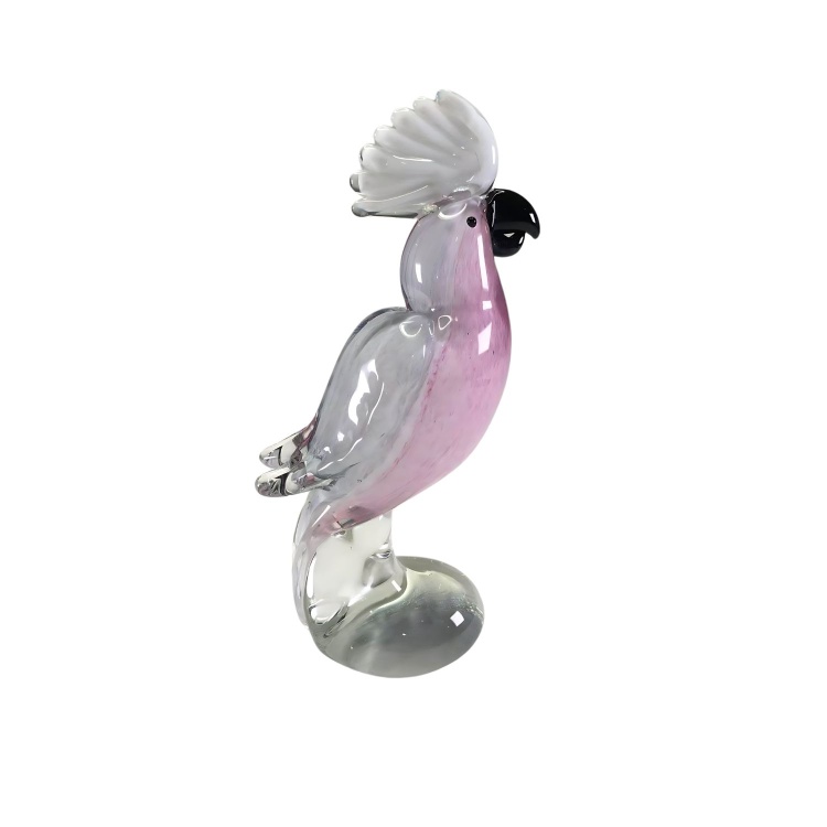 Zibo Handblown Art Glass - Pink  and Grey Cockatoo (Gahah)