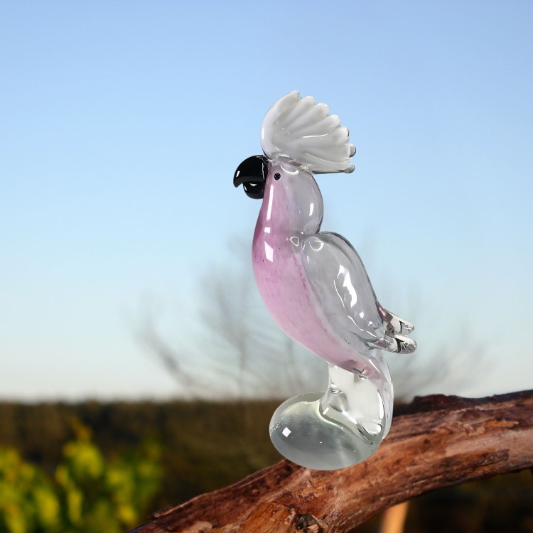 Zibo Handblown Art Glass - Pink  and Grey Cockatoo (Gahah)
