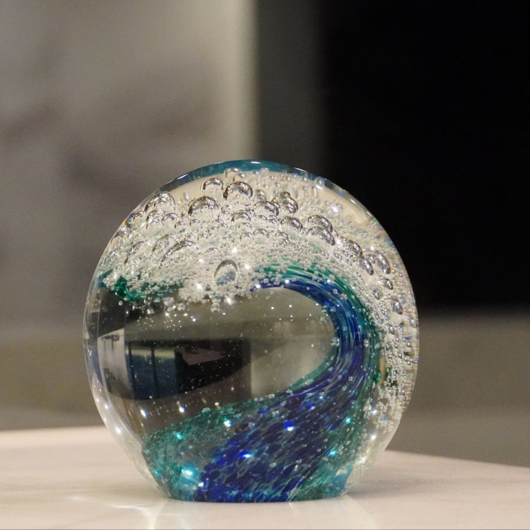 Zibo Handblown Art Glass - Wave Pattern Paperweight