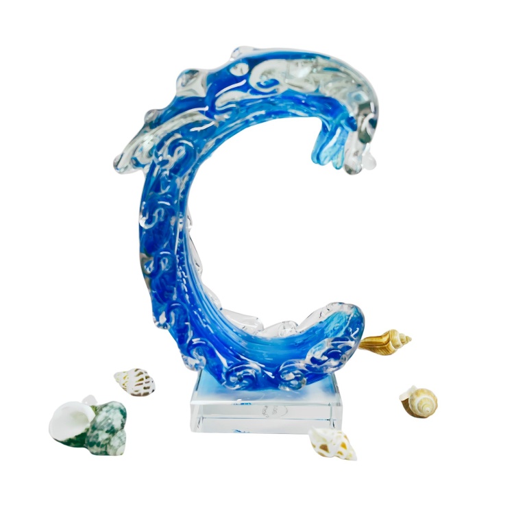 Zibo Handblown Art Glass - Blue Wave on Stand