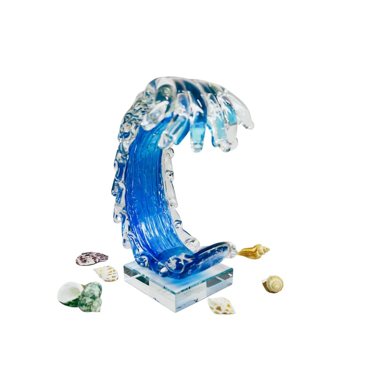 Zibo Handblown Art Glass - Blue Wave on Stand