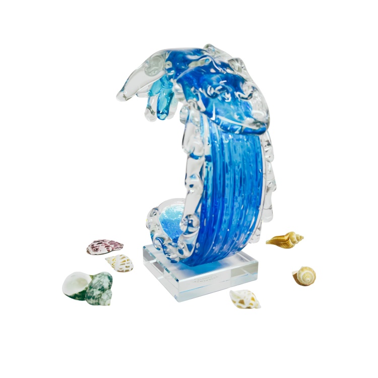 Zibo Handblown Art Glass - Blue Wave on Stand