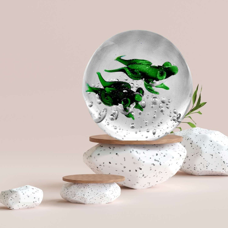 Handblown Zibo Glass Paperweight with Two Frogs