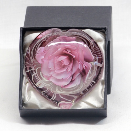 Heart - Pink Flower Paperweight, Gift Box