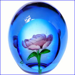 Paperweight Pink Rose in Blue Egg